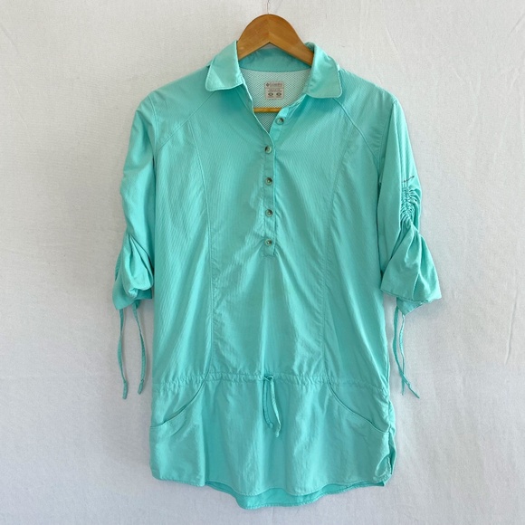 Columbia PFG Omni-Shade Sun Protection Drawstring Pop Over Tunic Turquoise Sz M - Picture 1 of 11